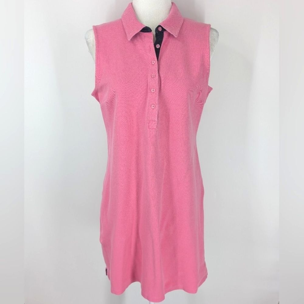 Talbots Salmon Pink Cotton Sleeveless Collared Polo Golf Dress Large Petite LP